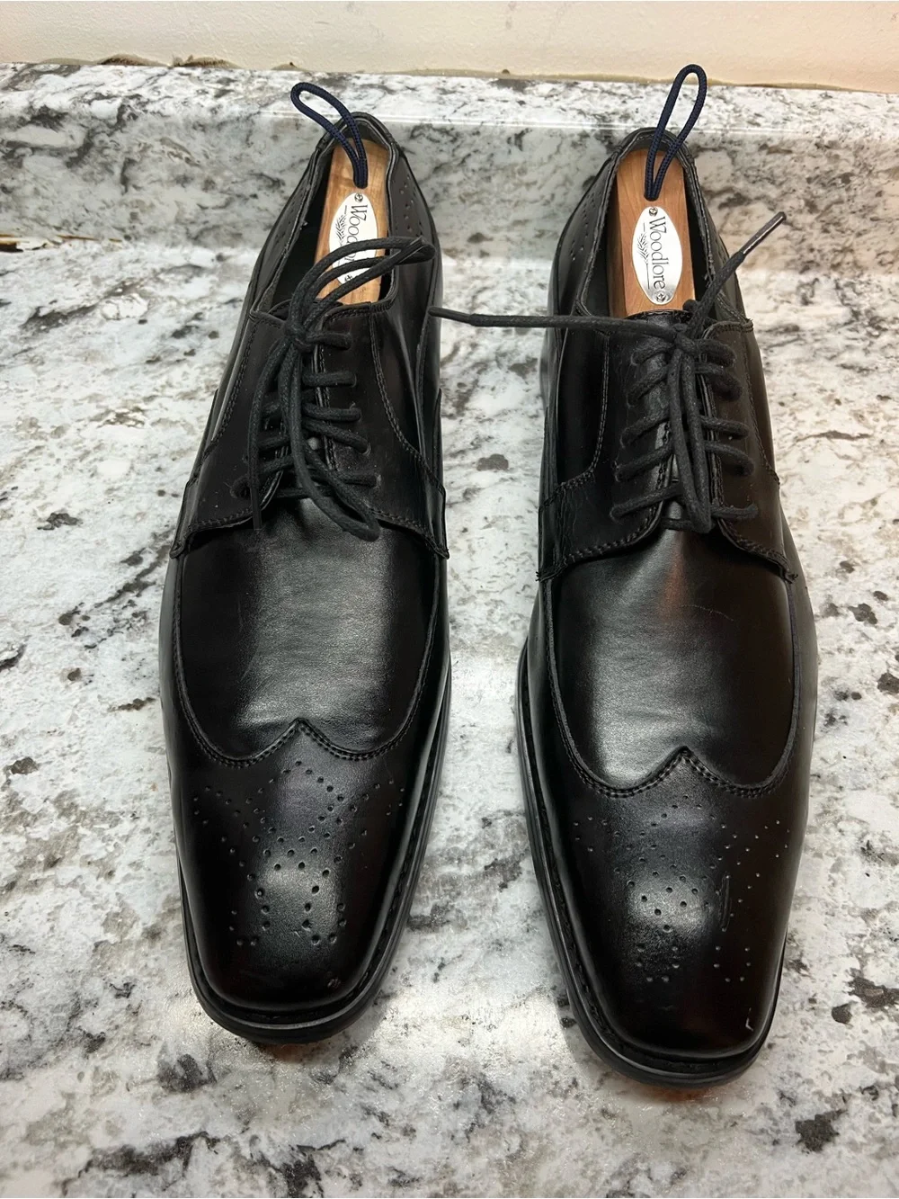 Vintage Paulo Solari Men's Black Leather Wingtip Derby Dress Shoes NWOB